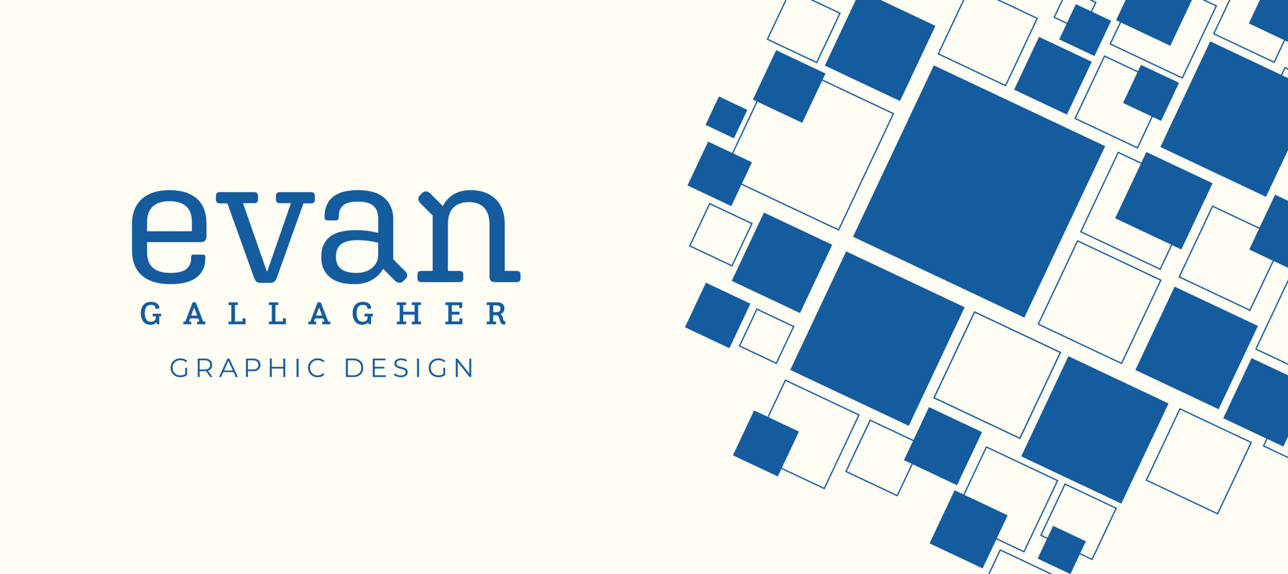 Evan Gallagher logo with blue square pattern